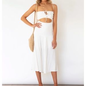 Gingham and Heels white midi dress with cutouts